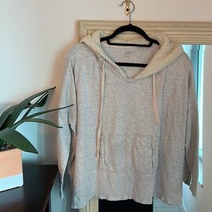 LOFT gray hoodie with sherpa lined hood (size XS) ✨